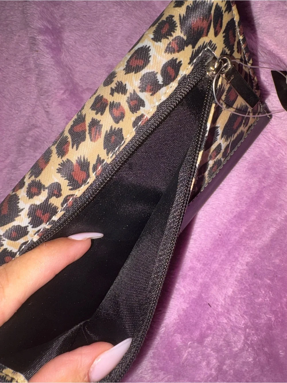 Leopard Print Foldover Wallet with Black Trim